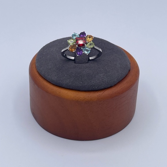 Sterling Silver Mozambique Garnet Multi Gemstone Ring Size 8.5 Multi Gemstone - Picture 4 of 6